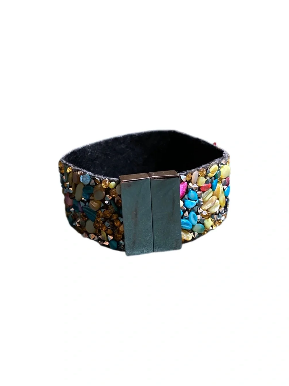 Wide Statement Cuff Bracelet with Multicolor Stone Chips & Rhinestones
